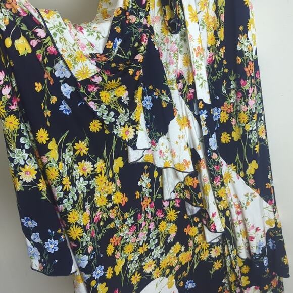 NWT Cottagecore Faux Wrap Maxi Patchwork Dress Ruffles Tiered Women's 8/10 - Picture 8 of 11